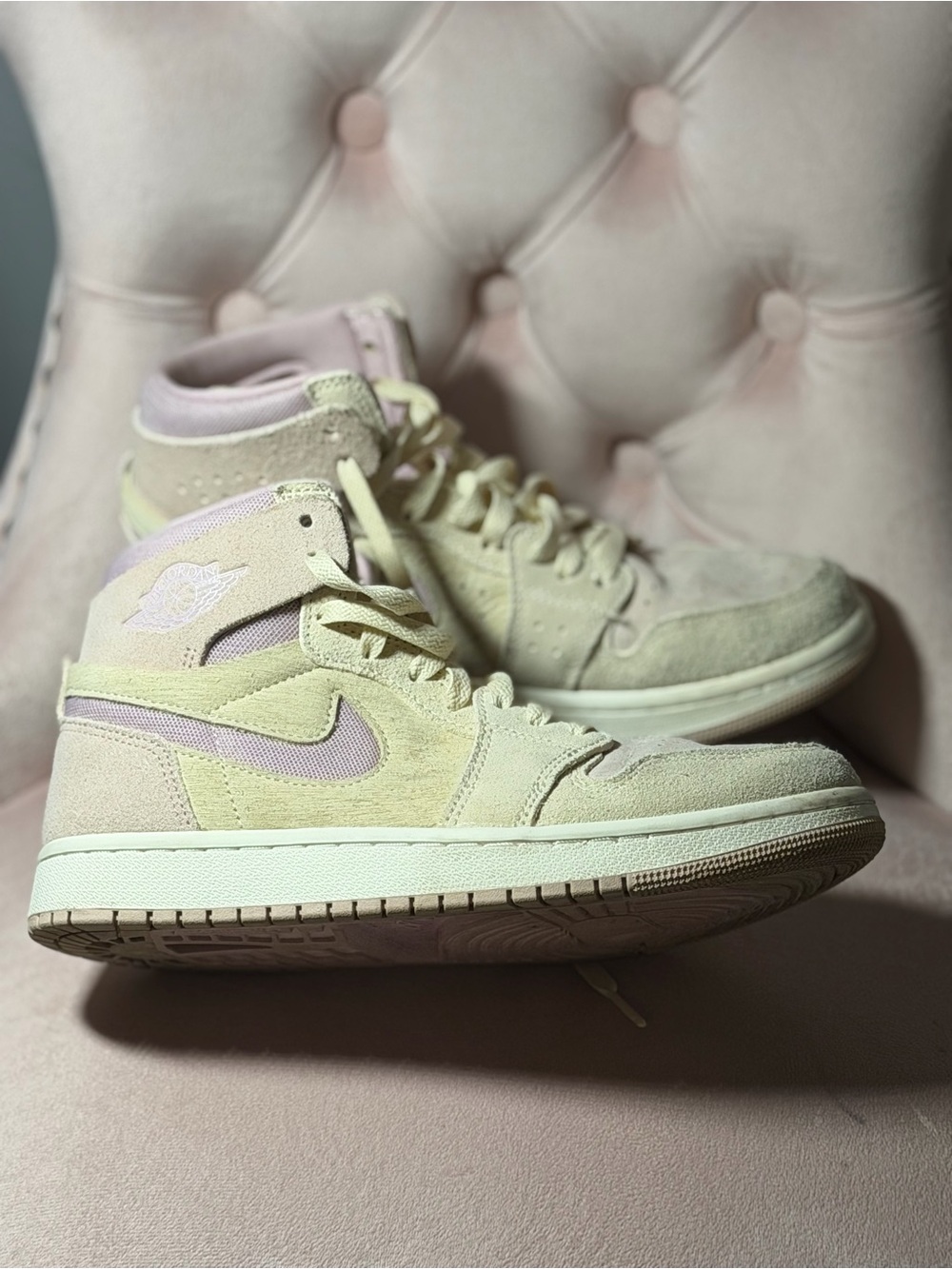 Air Jordan High Top Women’s Sneakers in Lavender, Cream & Light Grey Suede